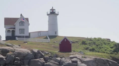 Cape Neddick Lighthouse Seagull Flight Stock Footage 54349464
