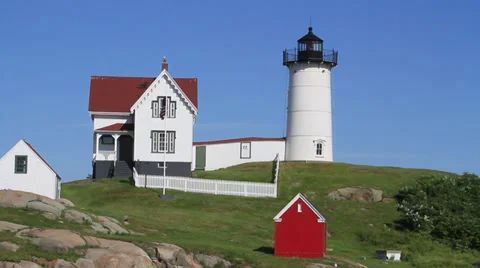 Cape Neddick Nubble Lighthouse medium shot Stock Footage 33822921