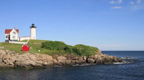 Cape Neddick Nubble Lighthouse wide shot Stock Footage 33823602