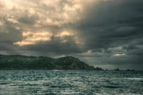 Cape Ortegal at sunset seen from the cliffs of Loiba Stock Photos