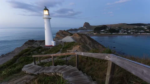 Cape Palliser Lighthouse Sunrise Timelapse Video stock 158080401