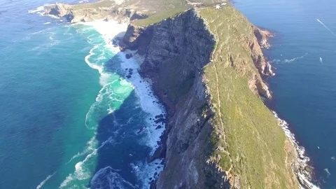 Cape Point and Cape of Good Hope Aerial Pan up Shot Stock Footage 79736848