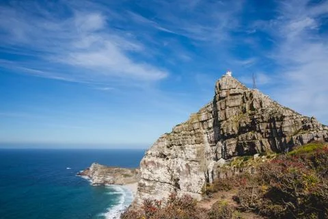 Cape Point rockface with lighthouse Stock Photos