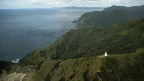 Cape Reinga Lighthouse #2 (Drone) Stock Footage 86498443