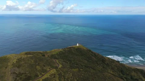 Cape Reinga Lighthouse and Ocean Convergence Aerial View 库存影片 341409467