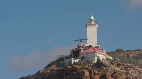 Cape St Blaize Lighthouse Mossel Bay South Africa, Half Moon In Background 4K Stock Footage 157877645