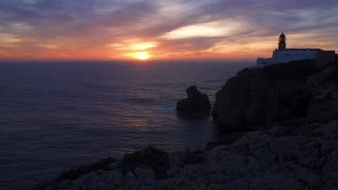 Cape St Vincent Lighthouse Beautiful Sunset 스톡 동영상 132319219
