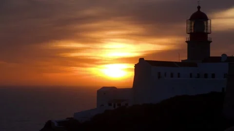 Cape St Vincent Lighthouse sunset Stock Footage 132249087