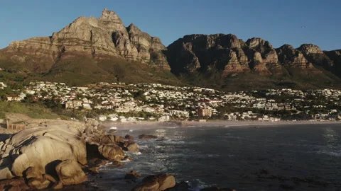 Cape Town Aerial Table Mountain with Camps Bay Drone Stock Footage 238708554