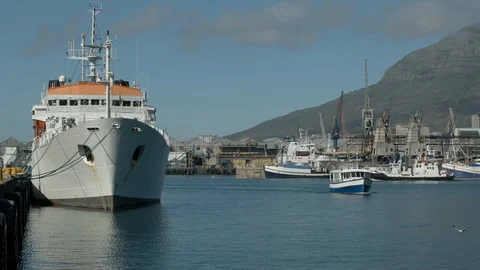 Cape Town Cargo Port with small ships Stock Footage 120466479