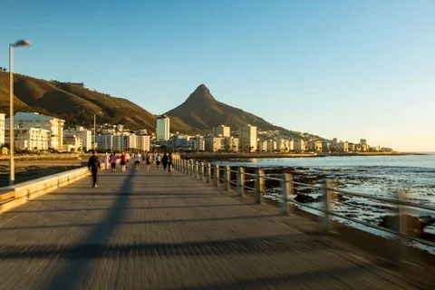Cape Town Green Point Seafront at Sunset, a motion hyperlapse video Stock Footage