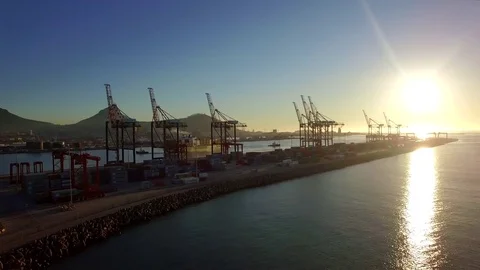 Cape Town Harbour and Table Mountain at Sunset Stock Footage 79737573