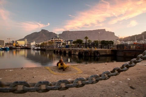 Cape Town Motion Timelapse V&amp;A Waterfront and Table Mountain Stock Footage 95242447