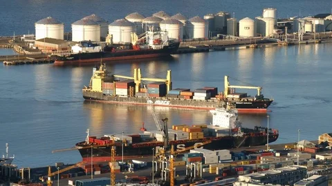 Cape Town Port container ship arriving Stock Footage