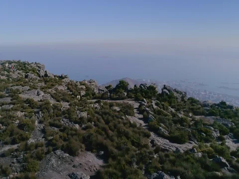 Cape Town Runner on Table Mountain Aerial Shot Stock Footage 79730353