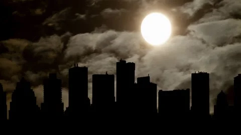 Cape Town skyline By Night with Dark Atmosphere, Fog, Smoke and Full Moon Stock Footage 278023161