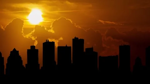 Cape Town Skyline Silhouette at Sunset, Time Lapse with Red Sun and Fiery Sky Stock Footage 278738036