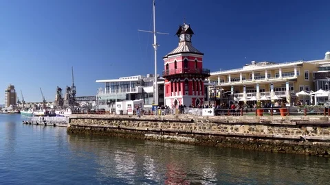 CAPE TOWN, SOUTH AFRICA V&A Waterfront clock tower Stock Footage