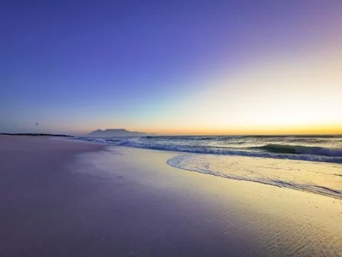 Cape Town Table Mountain sunset on at beach Stock Photos
