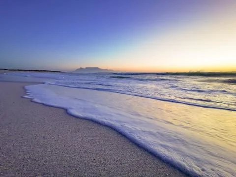 Cape Town Table Mountain sunset on at beach Stock Photos