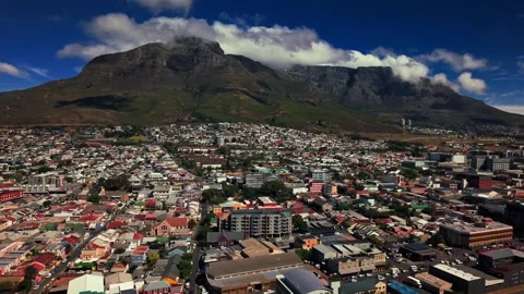 Cape Town urban landscape with Table Mountain aerial view Stock Footage 332299570