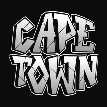 Cape Town word trippy psychedelic graffiti style letters. Vector hand drawn d Stock Illustration
