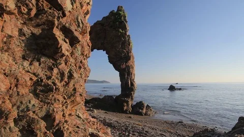 Cape Velikan, stone giant nature sculpture, Sakhalin island Russia Stock Footage 84651853