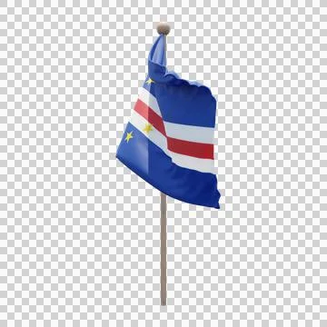 Cape Verde 3d illustration flag on pole. Wood flagpole Stock Illustration