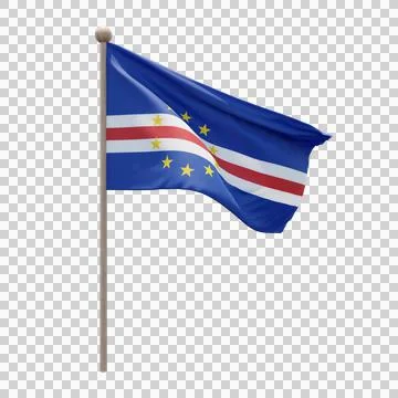 Cape Verde 3d illustration flag on pole. Wood flagpole Stock Illustration