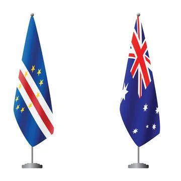 Cape Verde and Australia flags on flagpoles for official ceremonies and meetings Stock Illustration