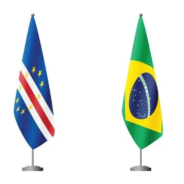 Cape Verde and Brazil flags on flagpoles for official ceremonies and meetings Stock Illustration