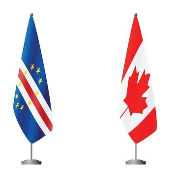 Cape Verde and Canada flags on flagpoles for official ceremonies and meetings Stock Illustration