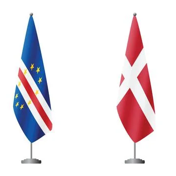 Cape Verde and Denmark flags on flagpoles for official ceremonies and meetings Stock Illustration
