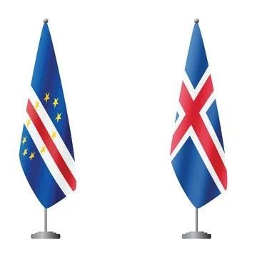 Cape Verde and Iceland flags on flagpoles for official ceremonies and meetings Stock Illustration