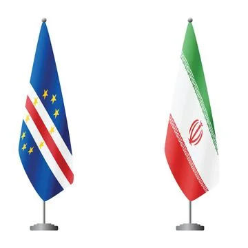 Cape Verde and Iran flags on flagpoles for official ceremonies and meetings Stock Illustration