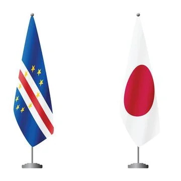 Cape Verde and Japan flags on flagpoles for official ceremonies and meetings Stock Illustration