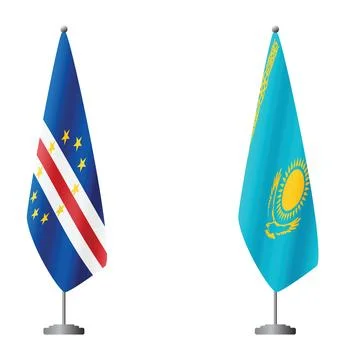 Cape Verde and Kazakhstan flags on flagpoles for official ceremonies and Stock Illustration