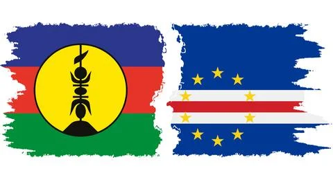 Cape Verde and New Caledonia grunge flags connection vector Stock Illustration