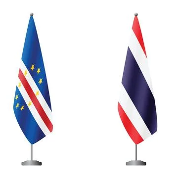 Cape Verde and Thailand flags on flagpoles for official ceremonies and meetings Stock Illustration