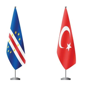 Cape Verde and Turkey flags on flagpoles for official ceremonies and meetings Stock Illustration