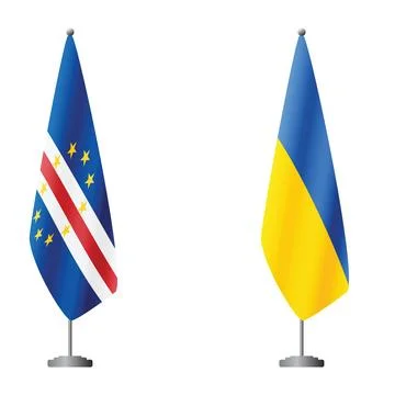 Cape Verde and Ukraine flags on flagpoles for official ceremonies and meetings Stock Illustration