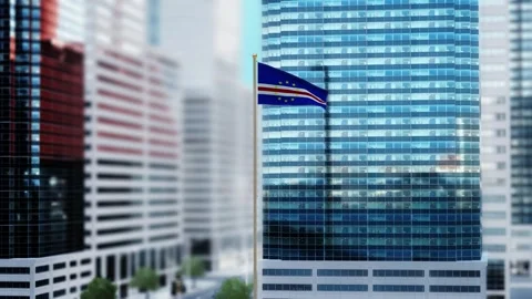 Cape Verde Flag 3D Render Animation Waving in Front of Modern Glass Building Stock Footage 333076805