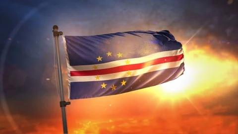 Cape Verde Flag Backlit At Beautiful Sunrise Loop Slow Motion 4K Stock Footage 76272224
