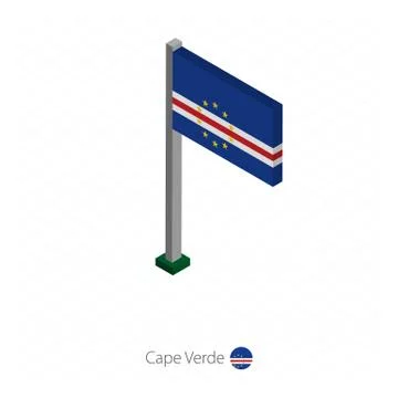 Cape Verde Flag on Flagpole in Isometric dimension. Stock Illustration