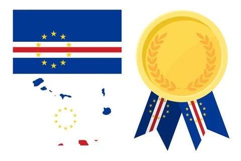 Cape Verde flag with map and gold medal in set for web and banners or app a.. Stock-Illustration