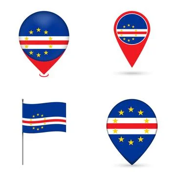 Cape Verde Flag Map Pin Icons Set Collection. Stock Illustration