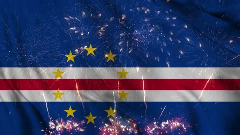 Cape Verde flag seamless animation with fireworks Stock Footage 218270141