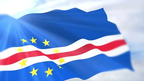 Cape Verde Flag Seamless Loop 4k 60fps on Sky Background Stock Footage 340623926