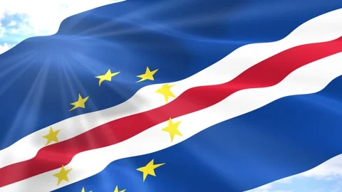 Cape Verde Flag Seamless Loop 4k 60fps on Sky Background Stock Footage 341557434