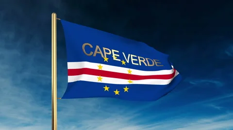 Cape Verde flag slider style with title. Waving in the wind with cloud Video stock 48877177